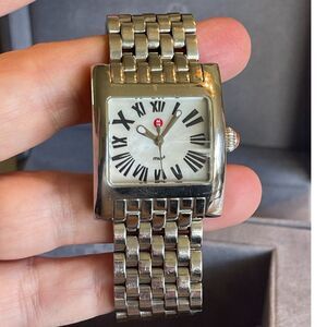 Michele Deco Square White Face 29MM Water Resistant Watch ~Box & Extra Bands